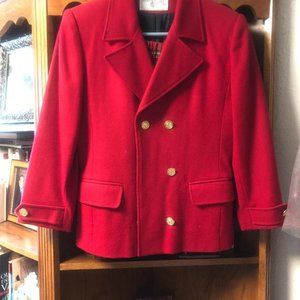 red jacket with red plaid shorts